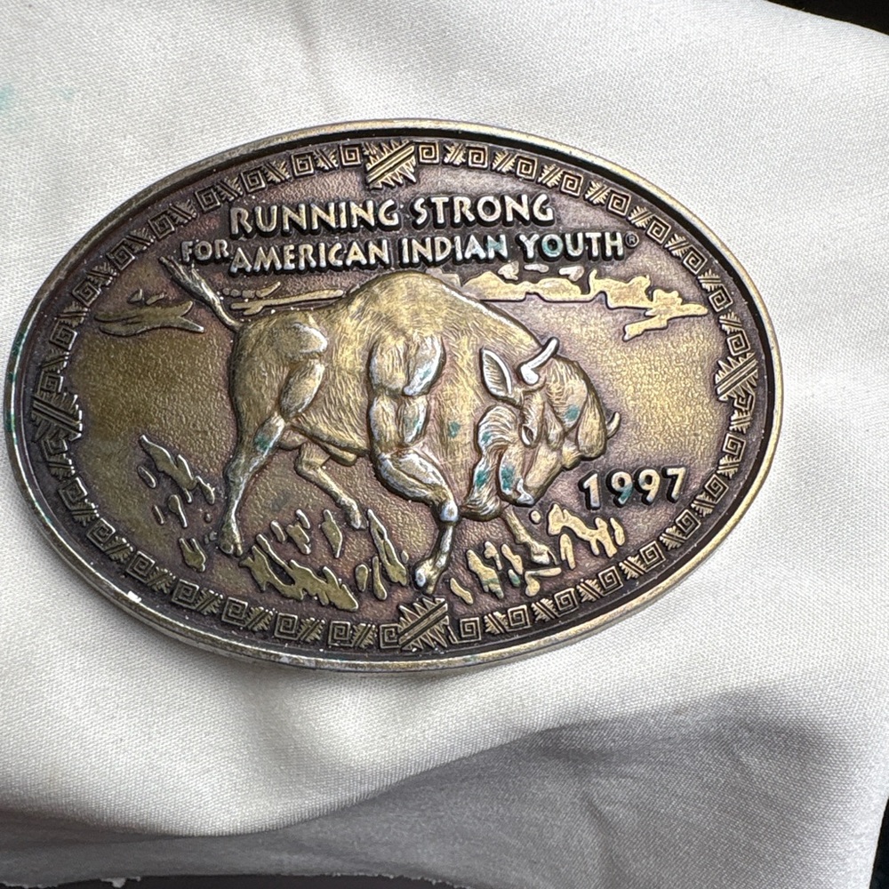 1997 Running Strong Buffalo Brass Belt Buckle - Picture 1 of 2